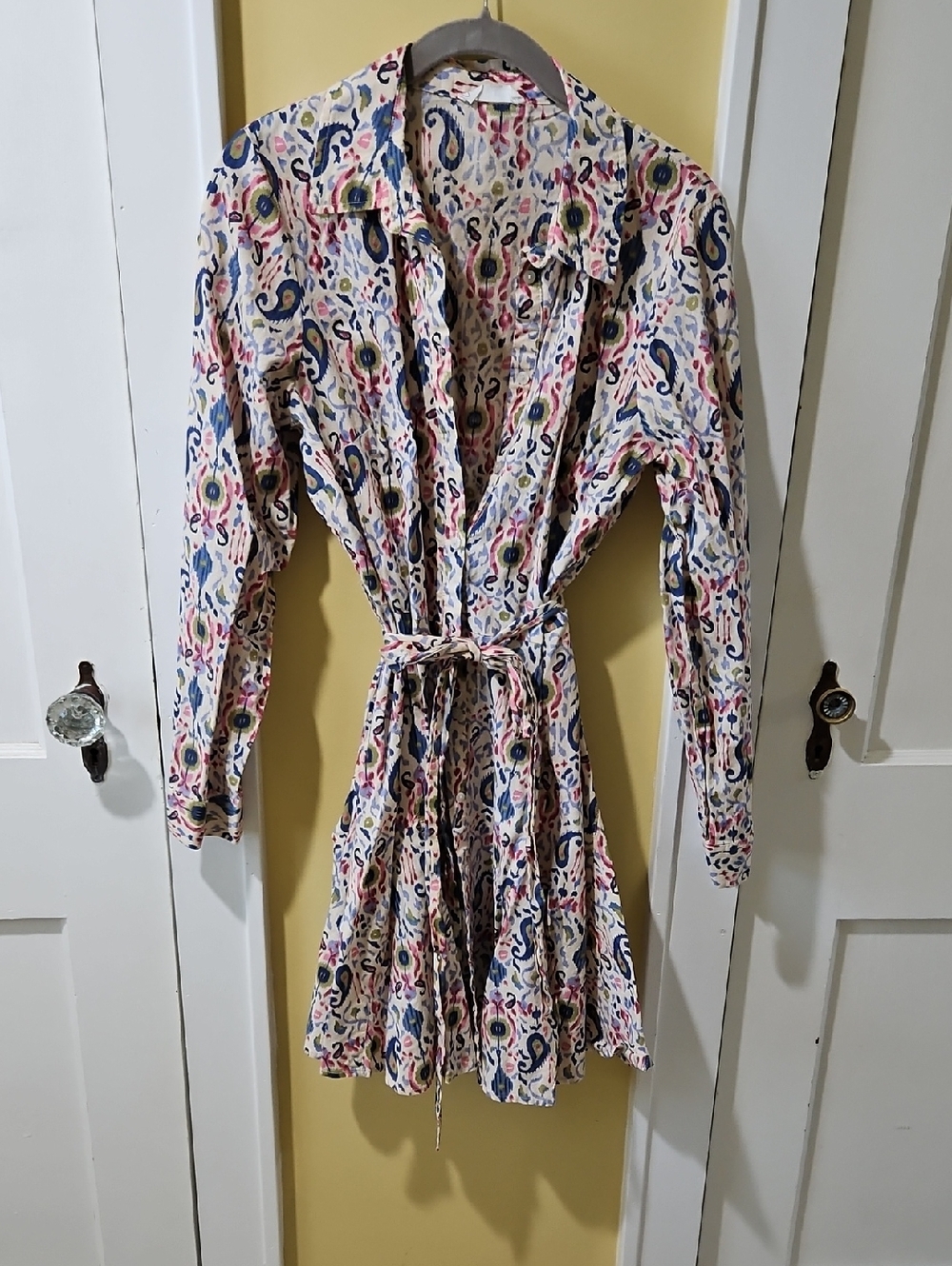 Primark Cream Paisley Print Button-Front Shirt Dress with Pink & Blue Accents